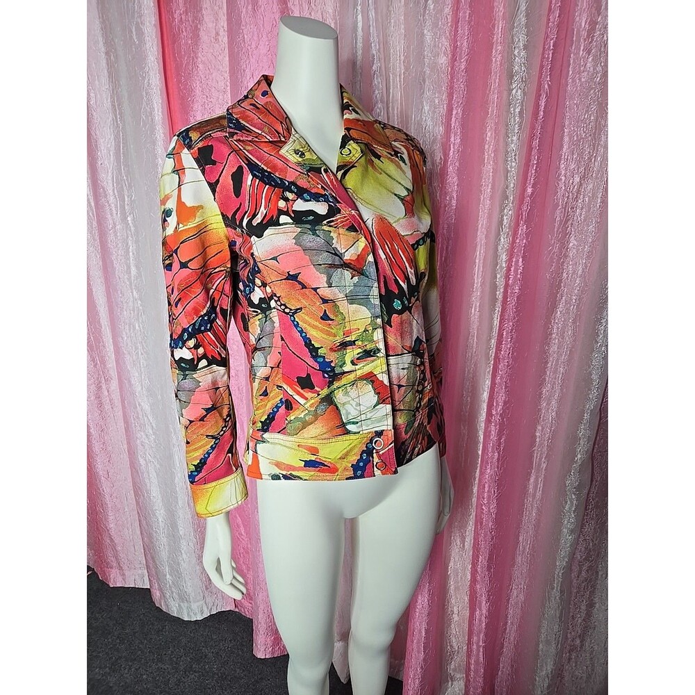 Chico's Colorful Floral Watercolor Artsy Lined Cropped Jacket Size XS 0/4 - Picture 10 of 14